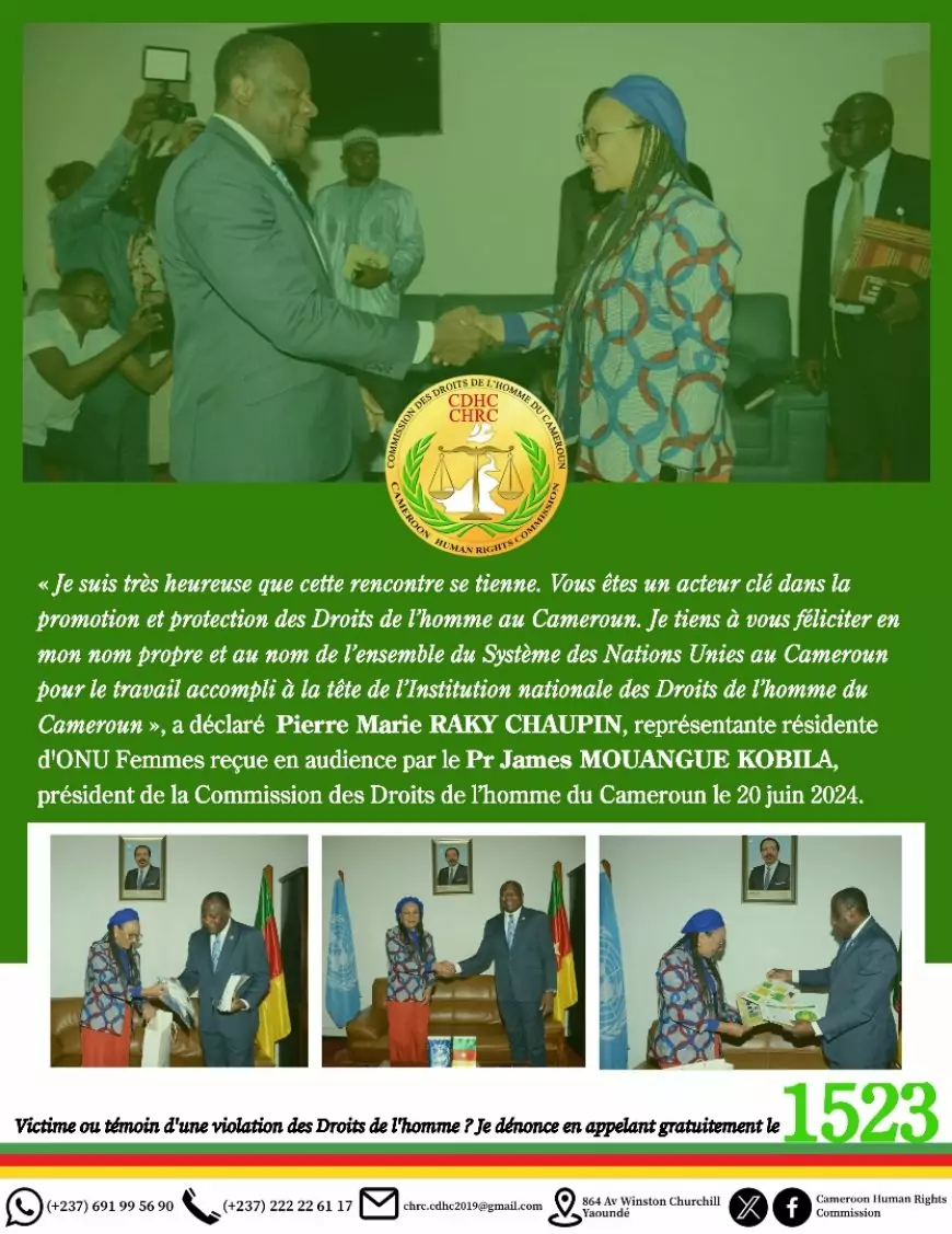 Cameroun / Audience à la CDHC : Pierre Marie RAKY CHAUPIN d’ONU Femmes félicite le Pr James MOUANGUE KOBILA