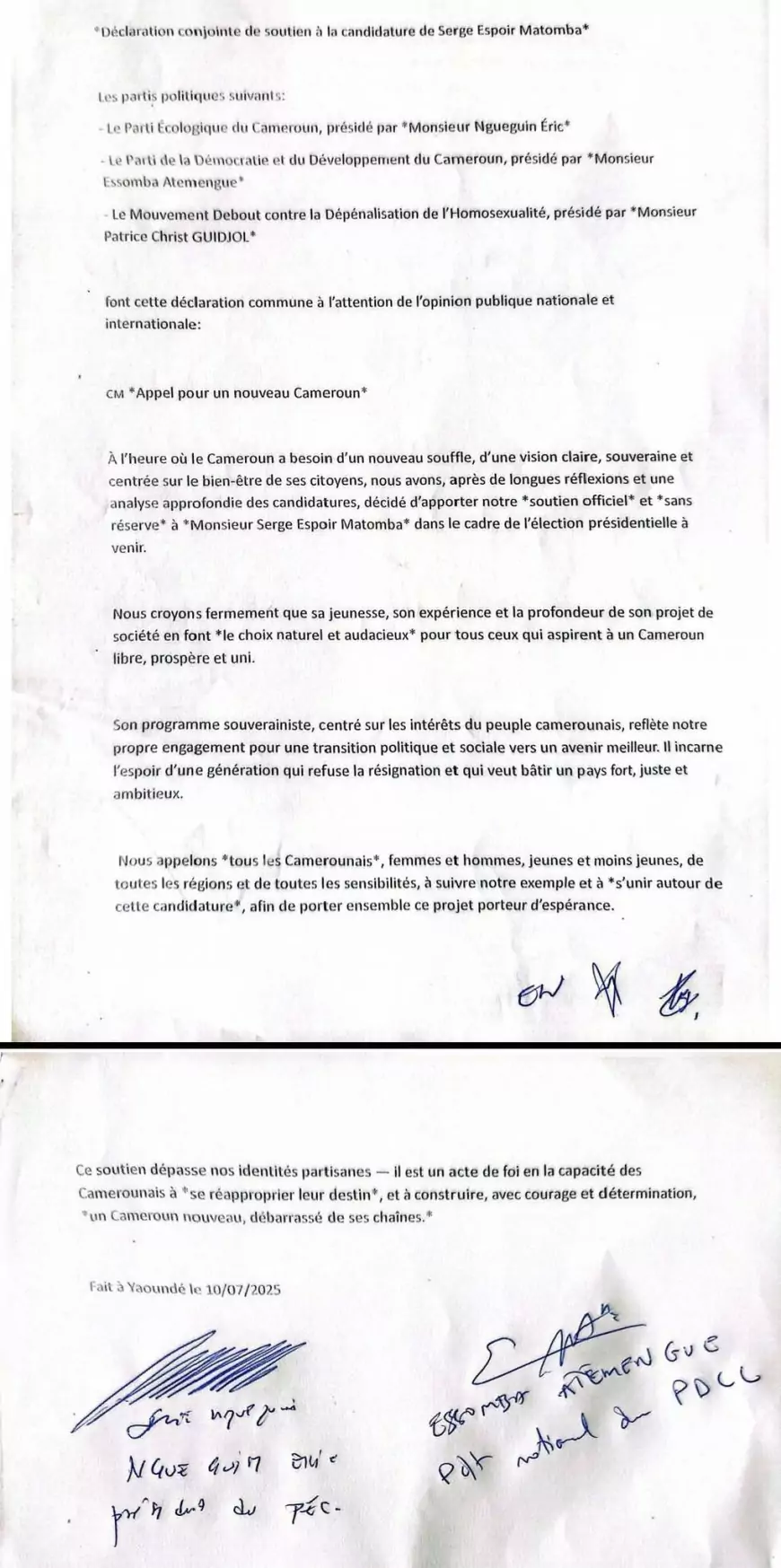 Cameroun : Rassemblement politique autour de Serge Espoir Matomba en vue de la Présidentielle