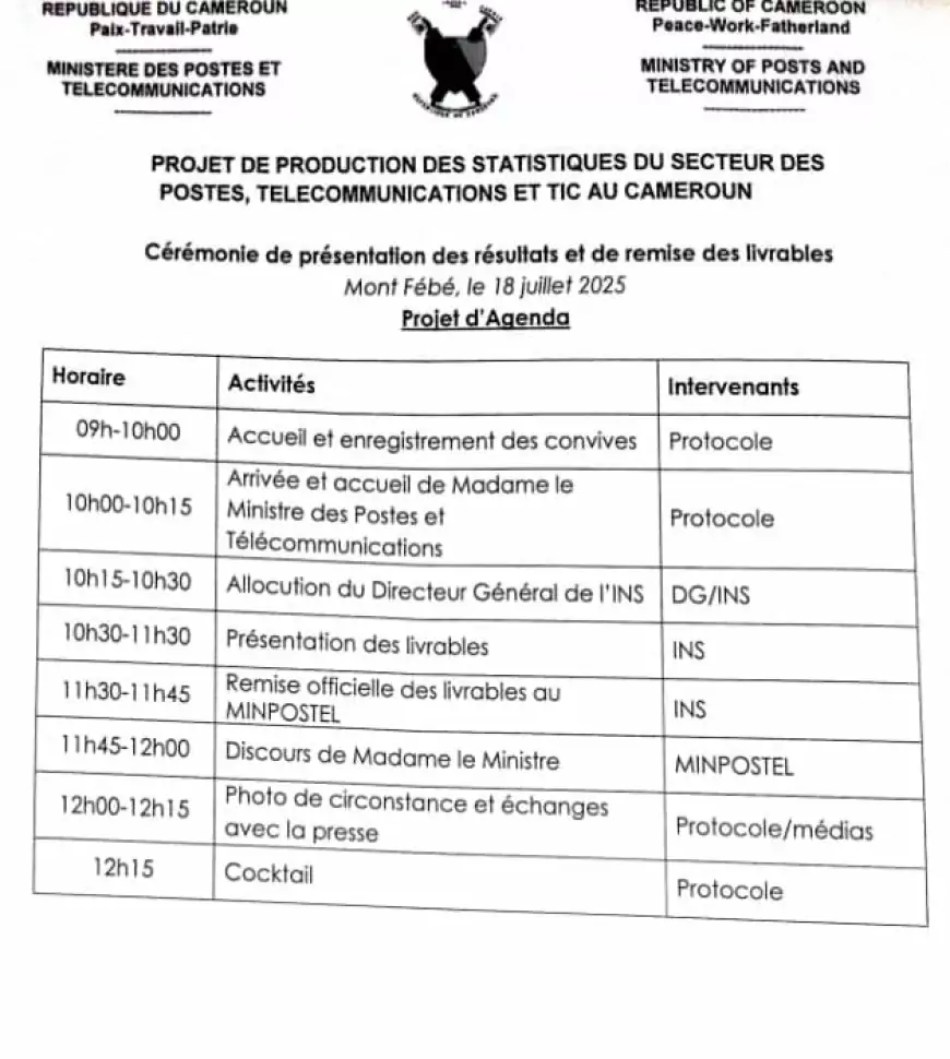CAMEROUN - Transformation digitale: Le nouvel annuaire statistique du secteur des postes et télécommunications et des TIC dévoilé à Yaoundé.