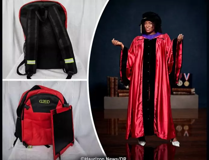 Nkoulou Nkoulou Ninon Rosine décroche son doctorat PhD avec un sac à dos solaire en bio-composite de gombo